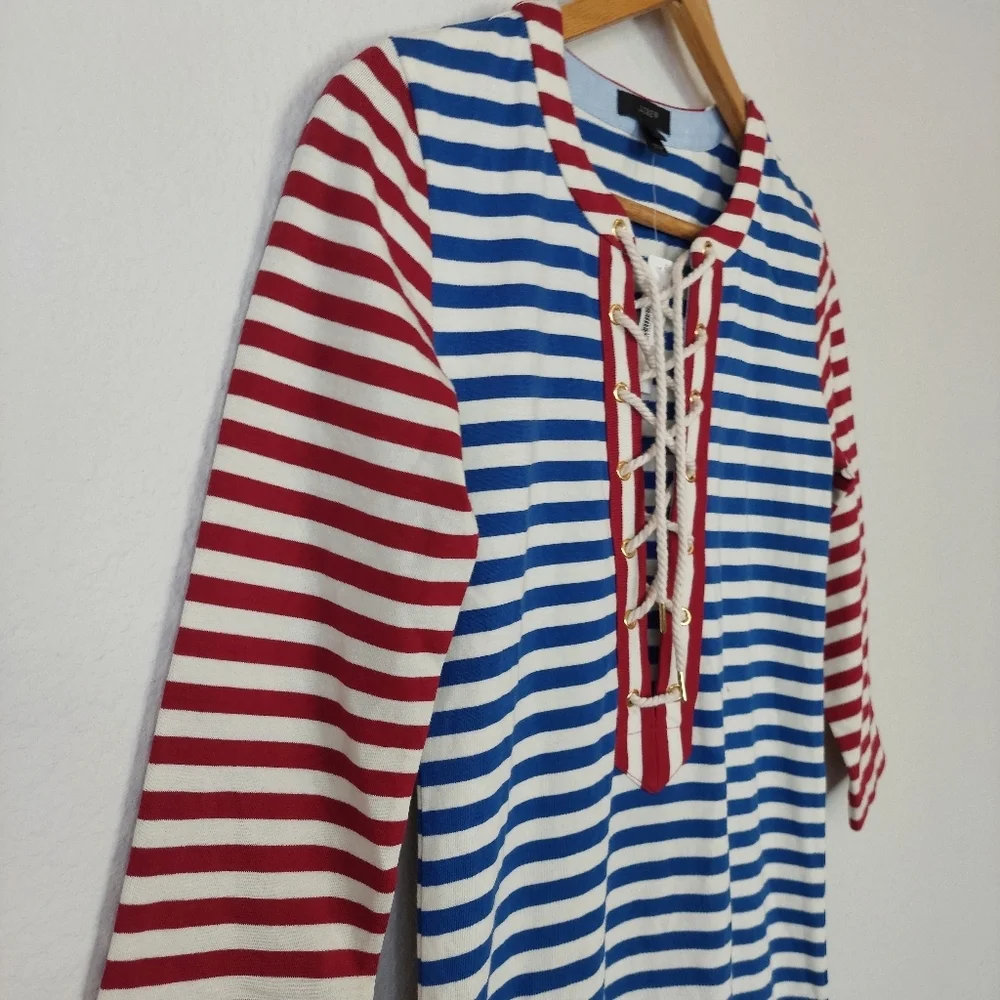 J. Crew Sammie Stripe Baltic 3/4 Sleeve Lace Up Nautical Maxi Dress Size XXS NWT